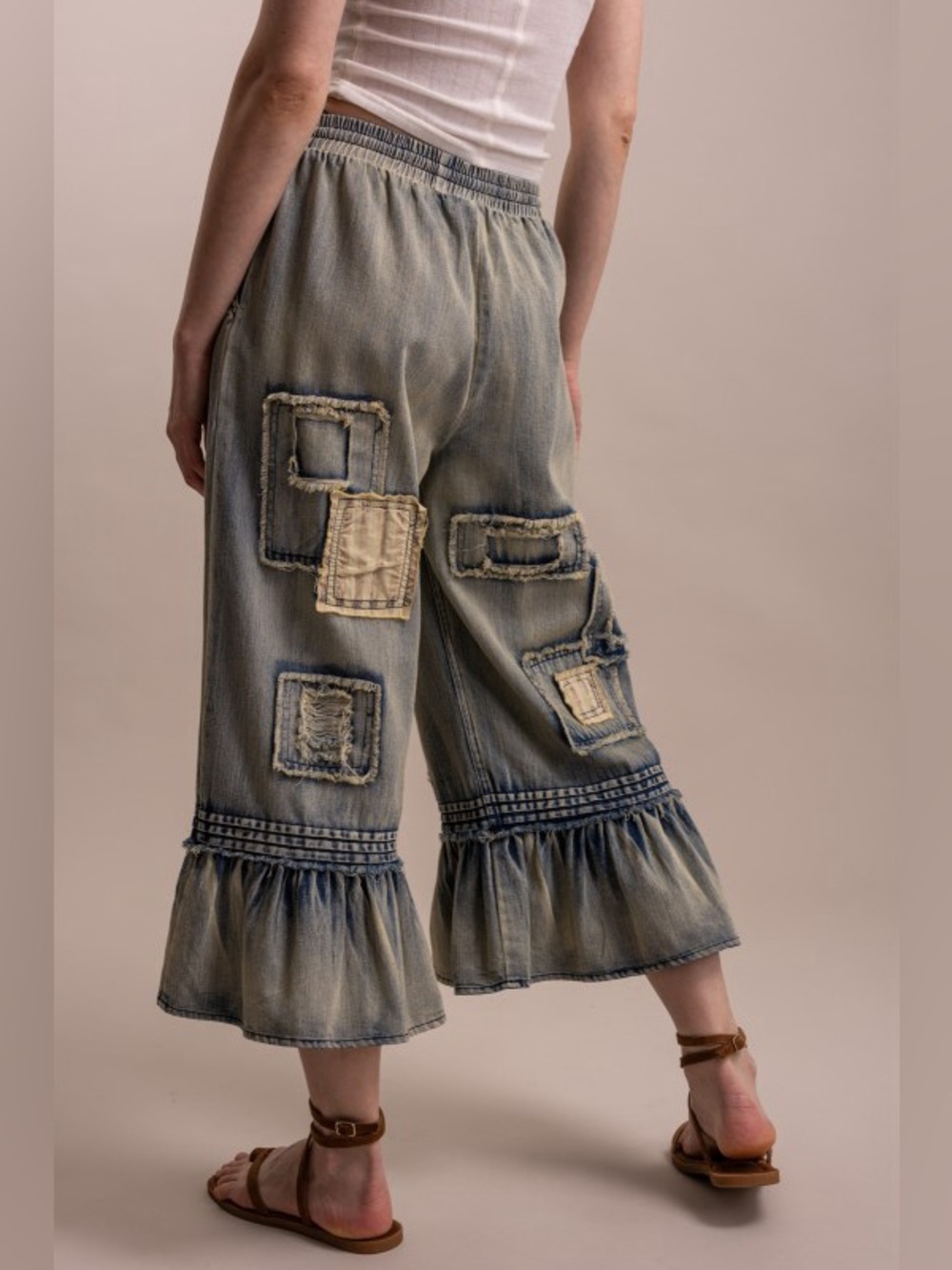 3 Left!! N1 Bluevelvet 🔥Embroidered Ruffle-Hem Wide Leg Jeans - Picture 6 of 9